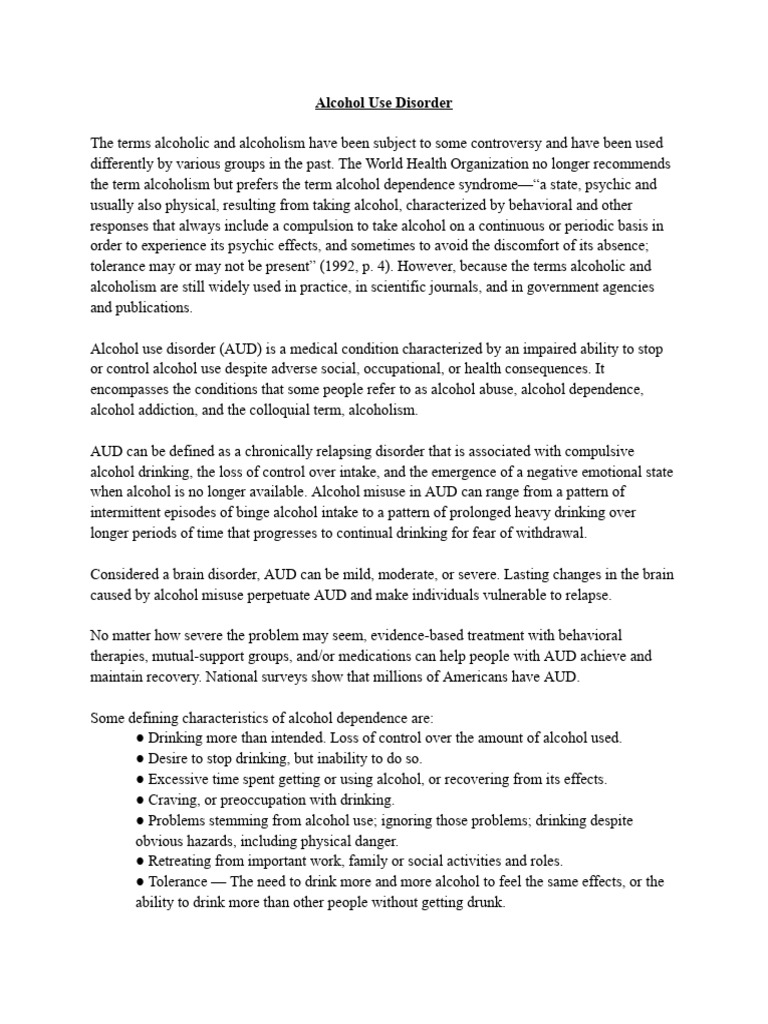 Alcohol Use Disorder | PDF