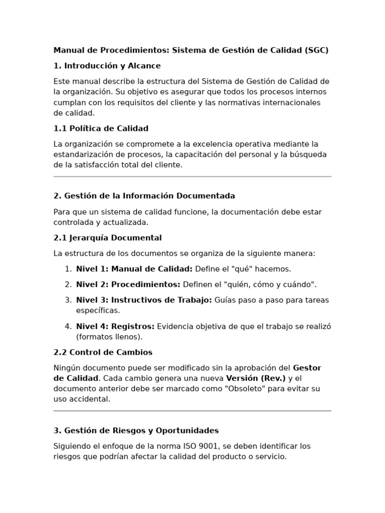 Manual de Procedimientos SGC | PDF | Sistema de manejo de calidad ...