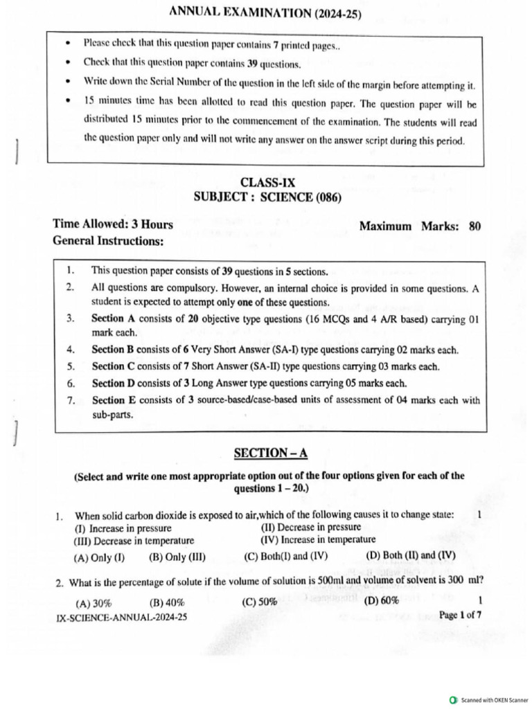 Science Previous Year Question Paper | PDF