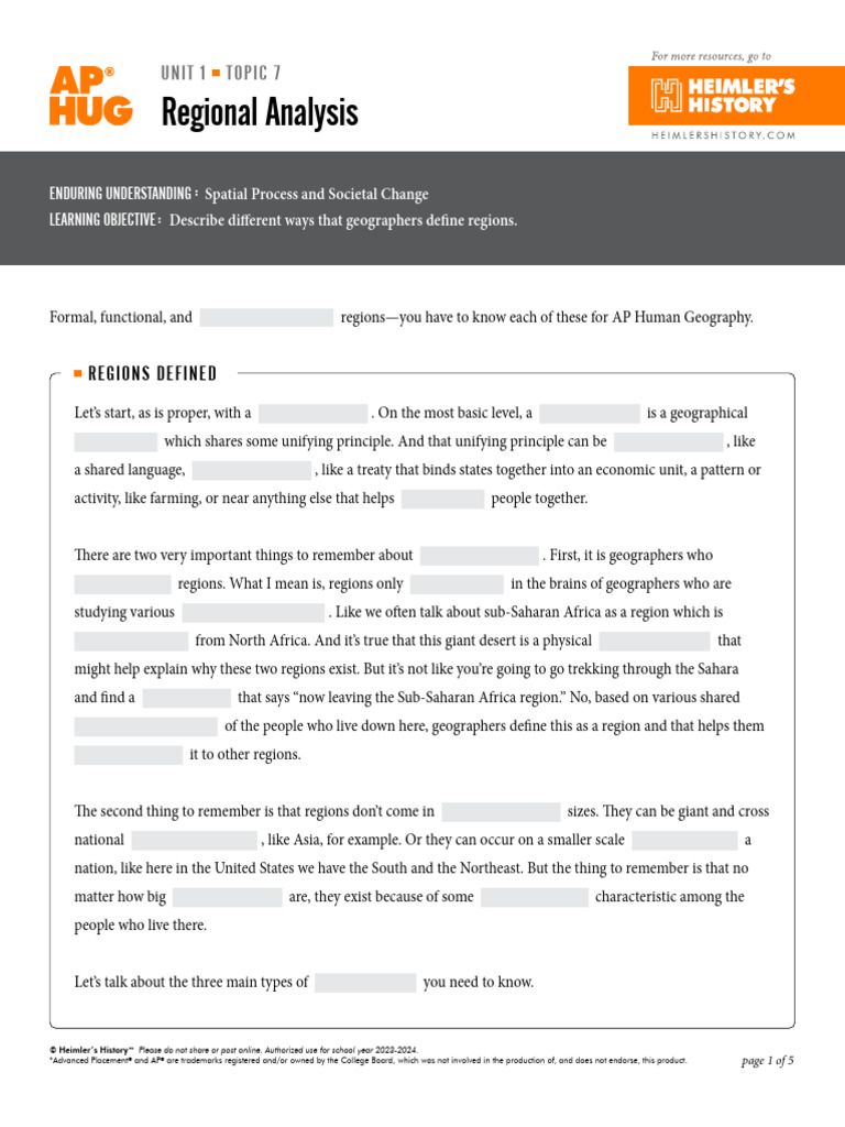 AP HUG Unit 1 Topic 7 Noteguides | PDF | Geography