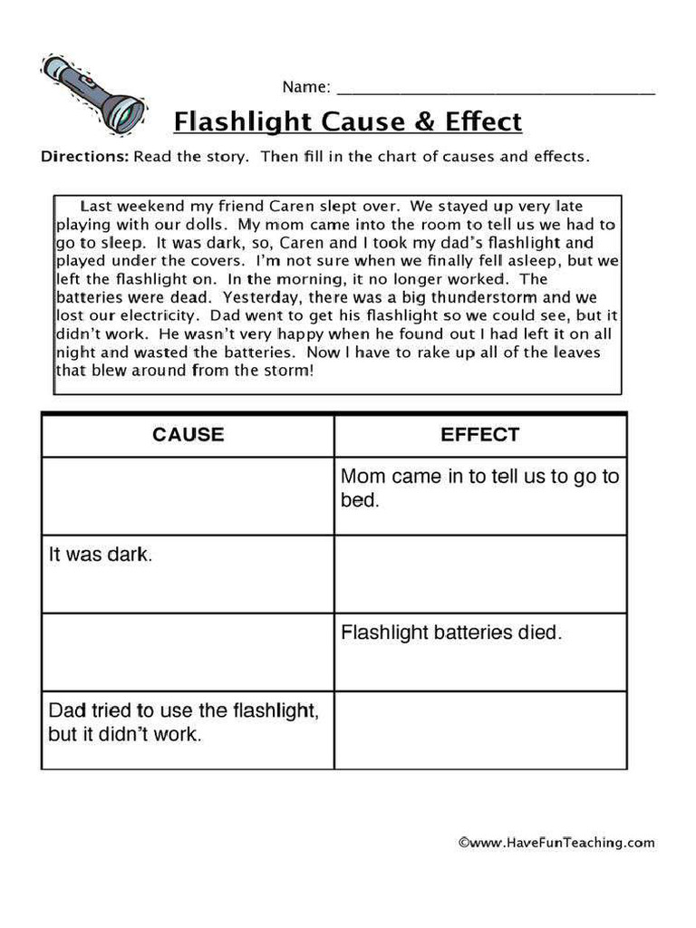Flashlight Cause Effect Worksheet | PDF