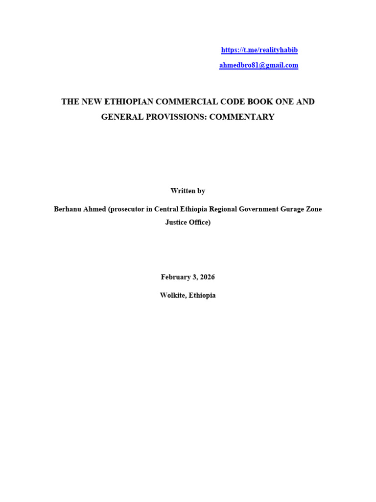 The New Ethiopian Commercial Code Book One and General Provissions ...