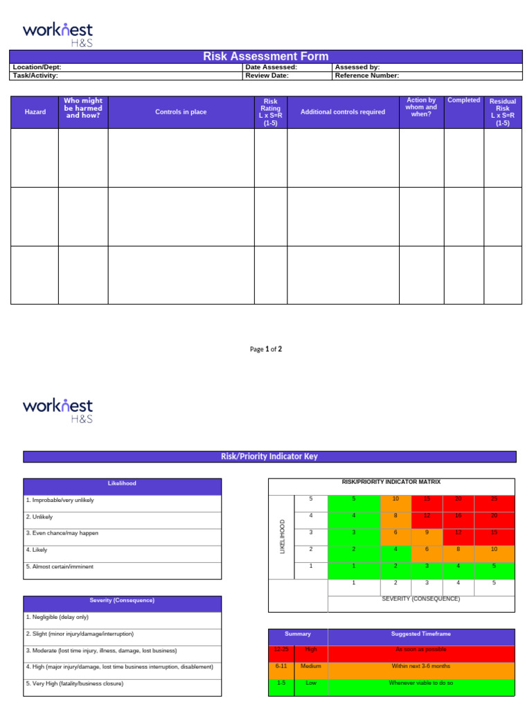 Worknest Hs Risk Assessment | PDF | Risk | Safety