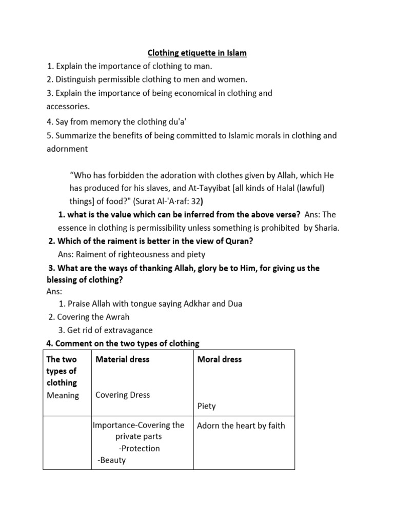 Dressing Ettiqute in Islam Note 10th | PDF | Islamic Ethics | Sharia