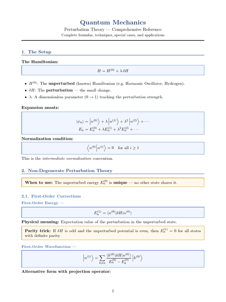 Perturbation Cheatsheet | PDF | Perturbation Theory (Quantum Mechanics ...
