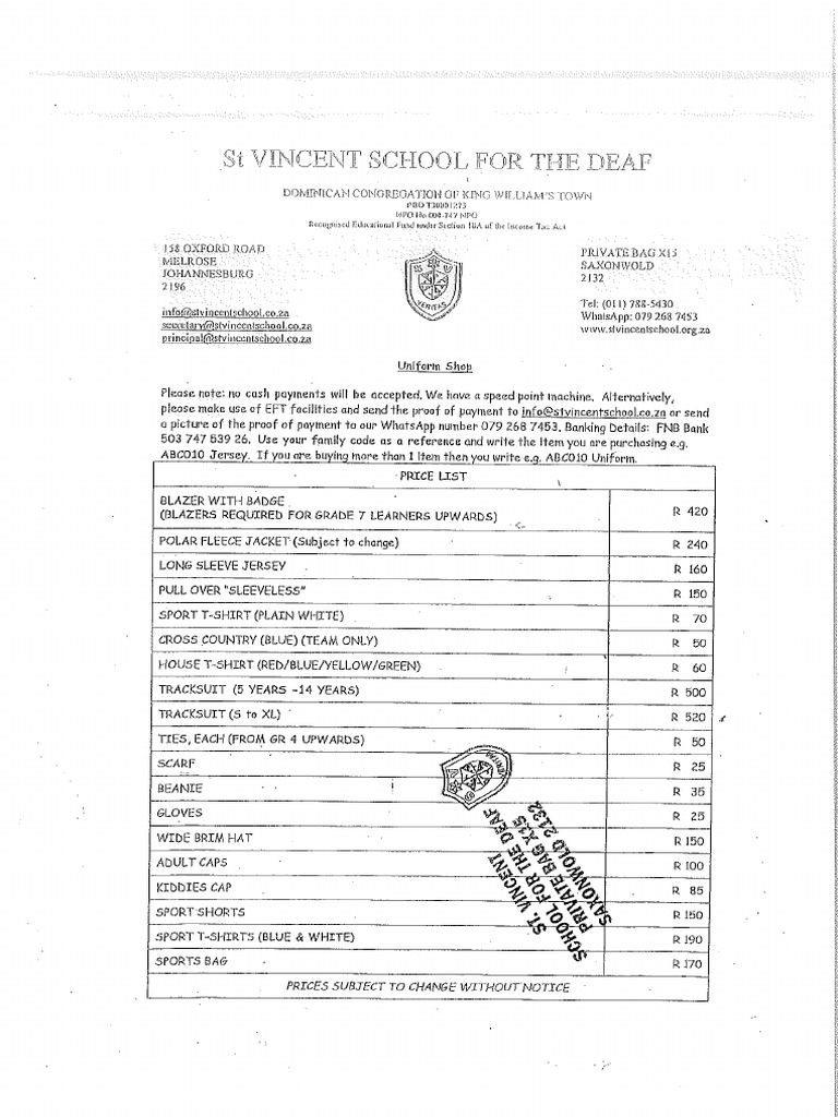 Uniform Price List | PDF