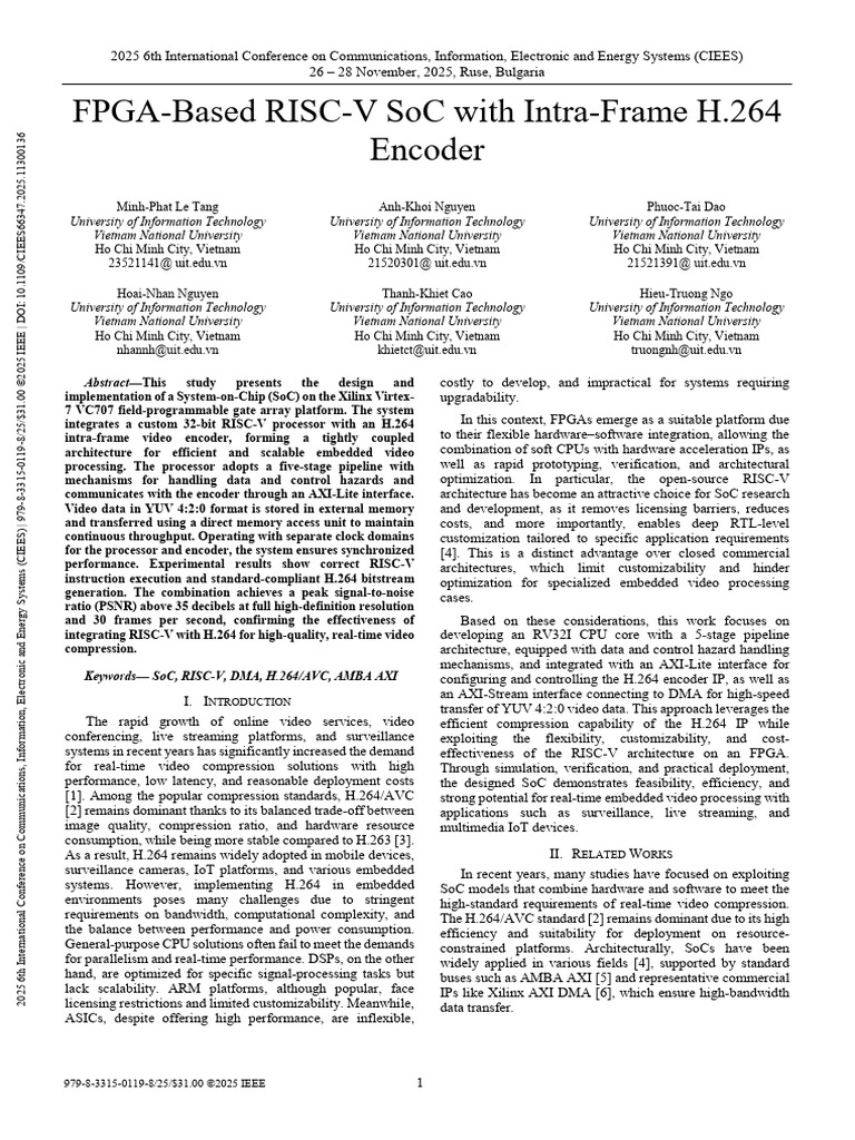 FPGA-Based RISC-V SoC With Intra-Frame H.264 Encoder | PDF | System On ...