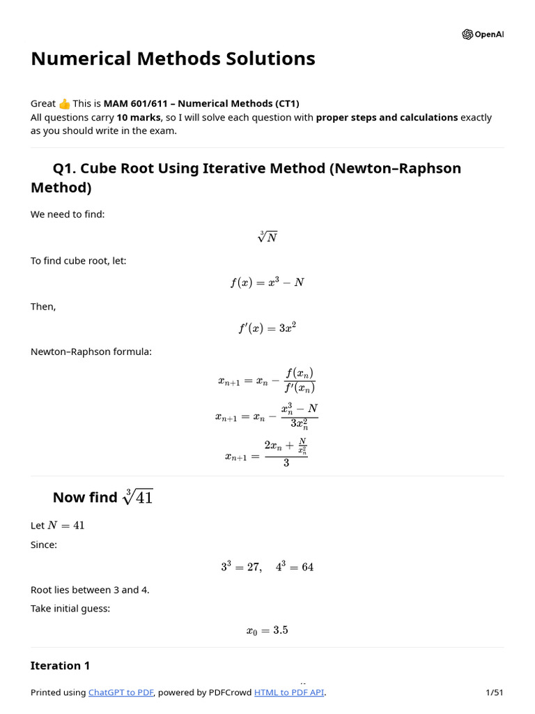 Numerical Methods Solutions | PDF | Numerical Analysis | Mathematics
