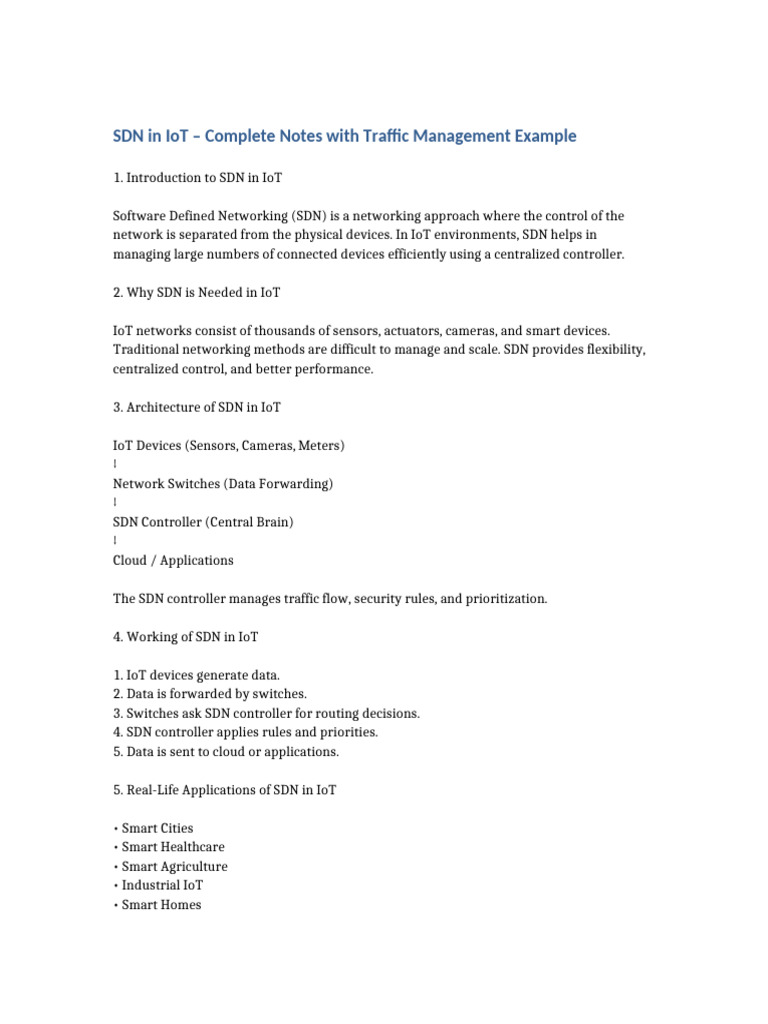 SDN in IoT Complete Notes With Traffic Management | PDF | Internet Of ...