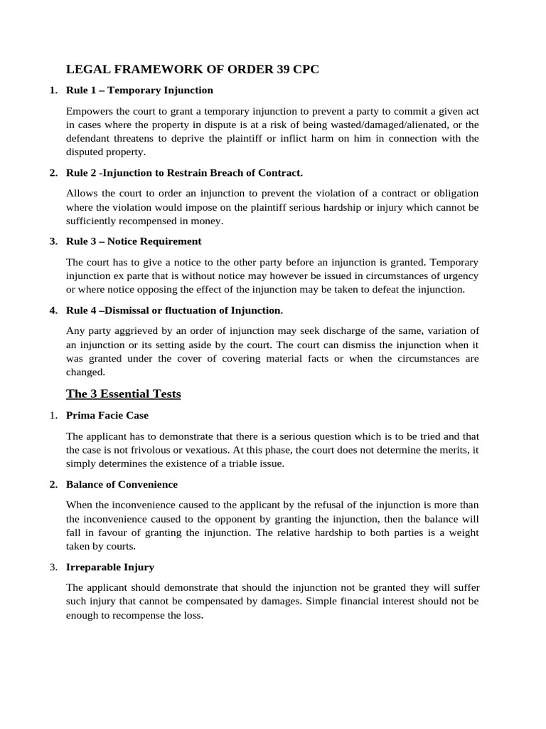 Legal Framework of Order 39 CPC | PDF