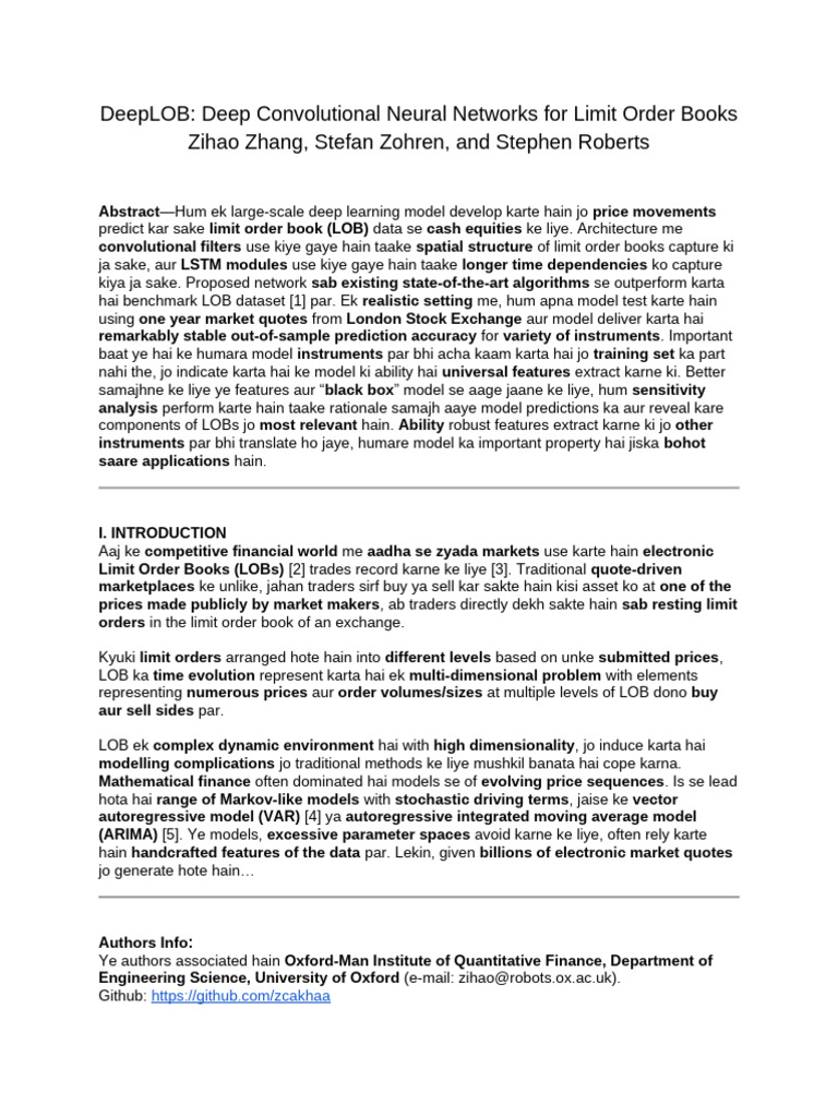 DeepLOB Deep Convolutional Neural Networks | PDF | Time Series ...