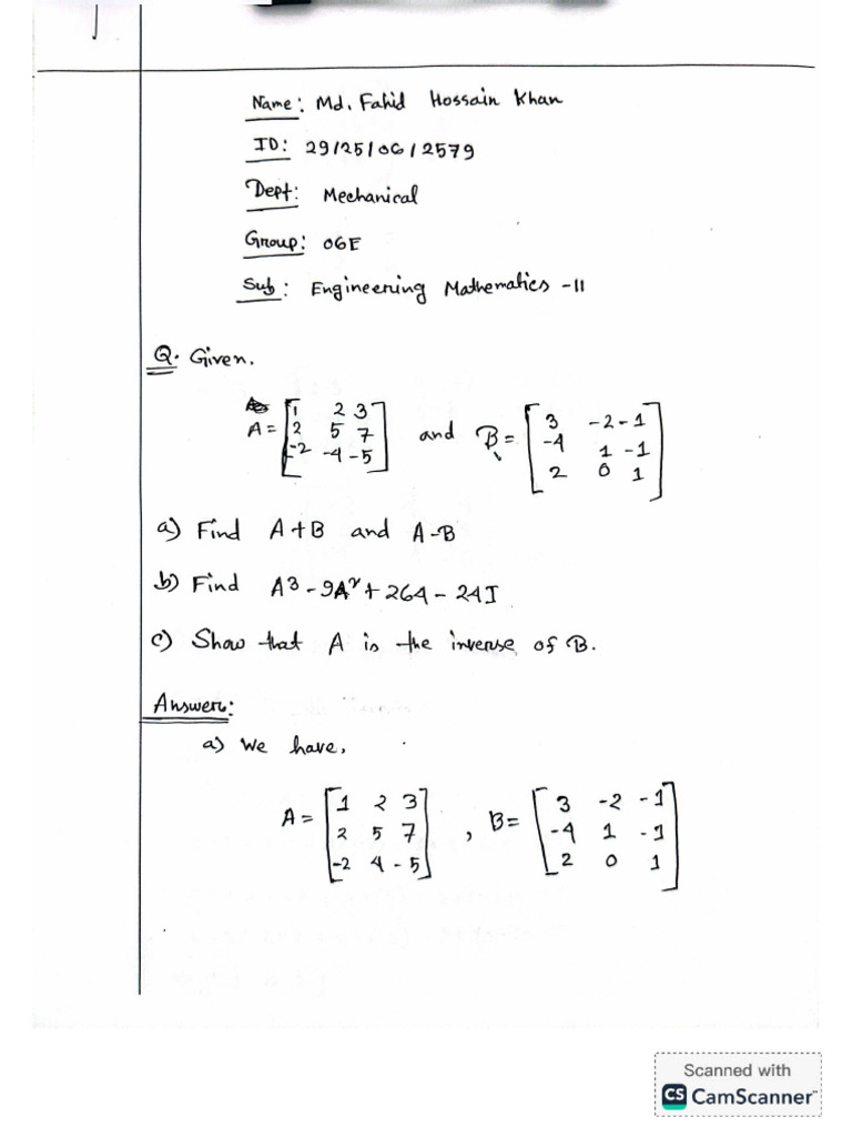 2nd Sem Math Assignment 01 | PDF