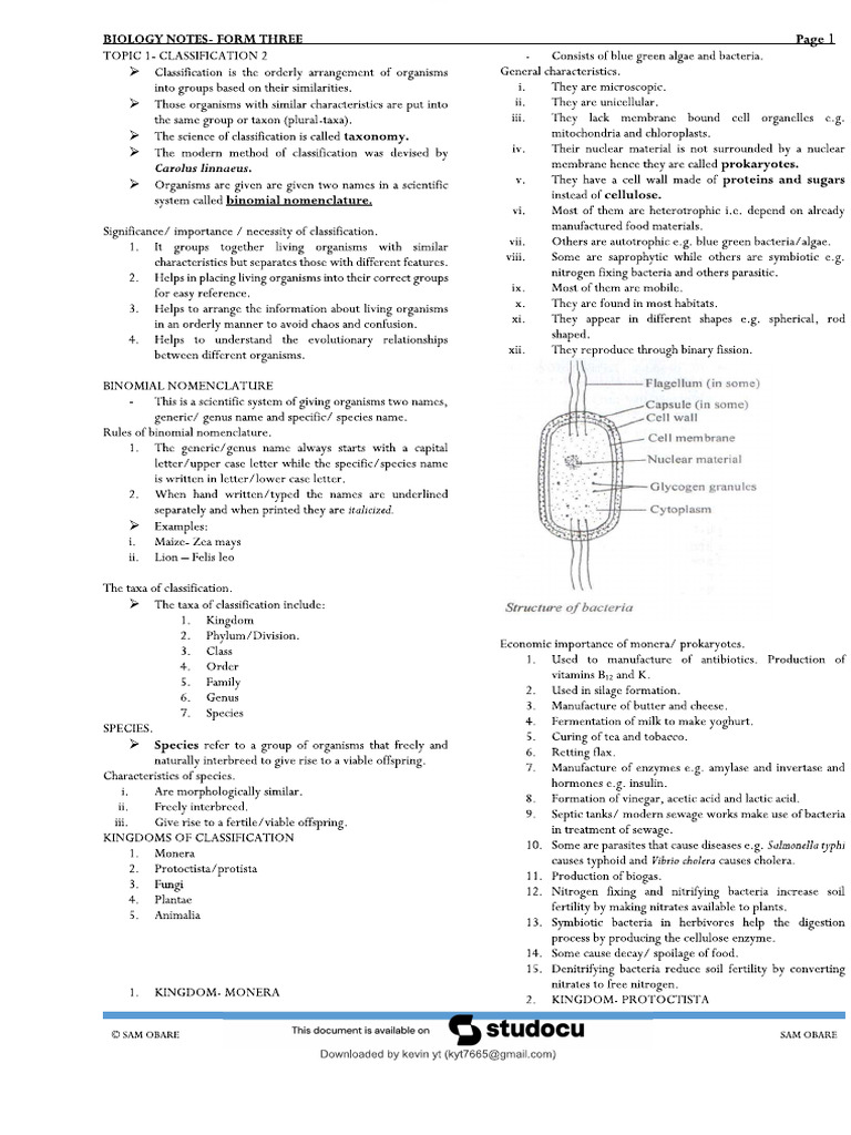 Biology F2-F3 Notes | PDF