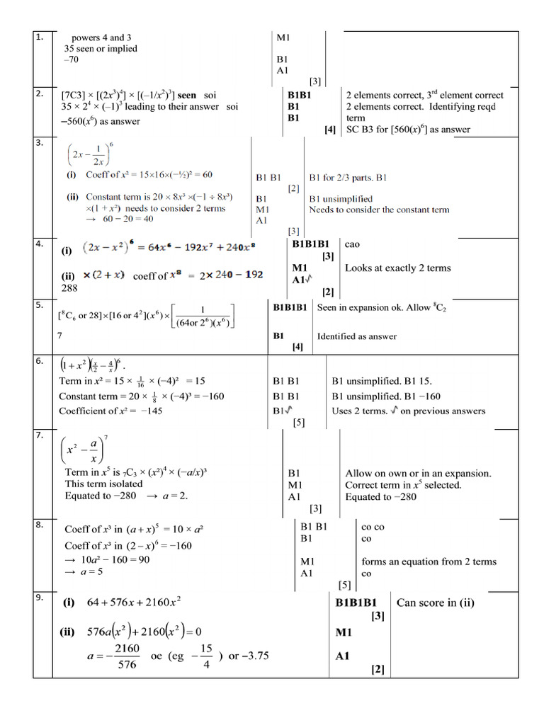 Practice Sheet - Binomial Theorem (Answer Key) | PDF