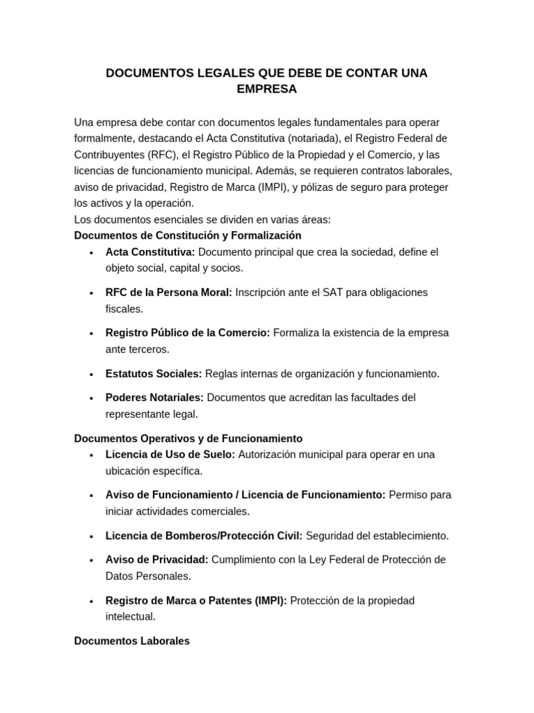 Documentos Legales Que Debe de Contar Una Empresa | PDF