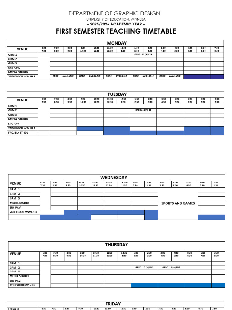 DGD Teaching Timetable 2025-2026 Sem l100 Diploma | PDF