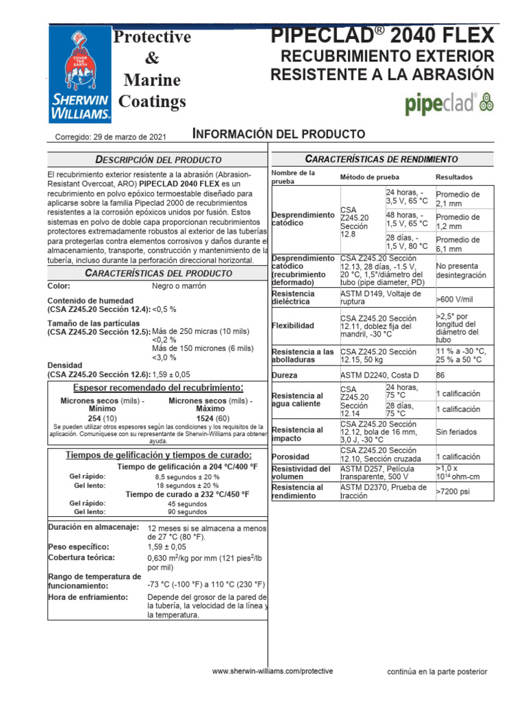 Pipeclad 2040 Flex Abrasion-Resistant Overcoat TDS ESCO | PDF