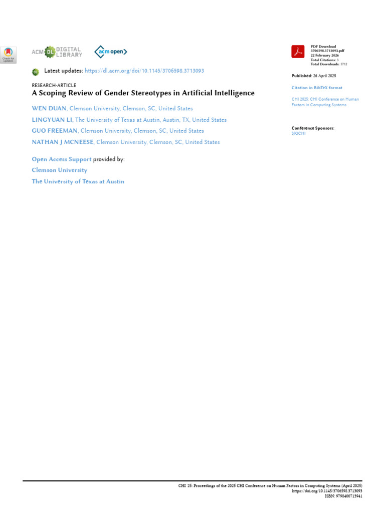 A Scoping Review of Gender Stereotypes in Artificial Intelligence | PDF ...