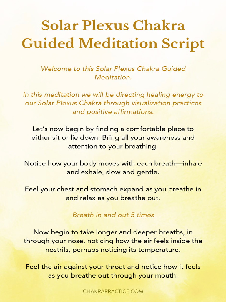 Solar Plexus Chakra Guided Meditation Compressed | PDF | Breathing | Chakra