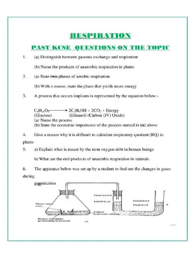 Biology Respiration Questions and Answers | PDF