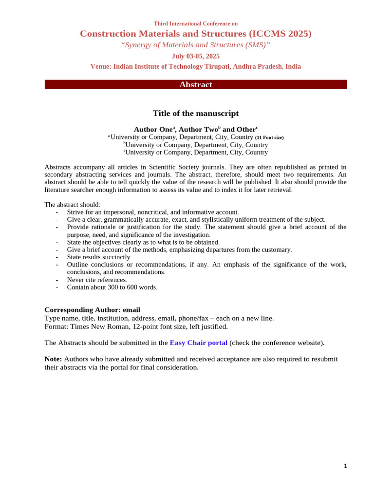 Abstract Template ICCMS 2025 | PDF | Abstract (Summary)