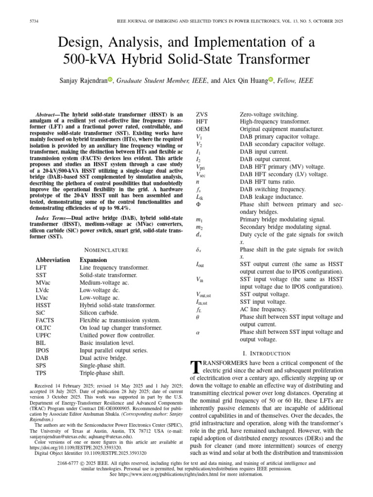 Design Analysis and Implementation of A 500-KVA Hybrid Solid-State ...