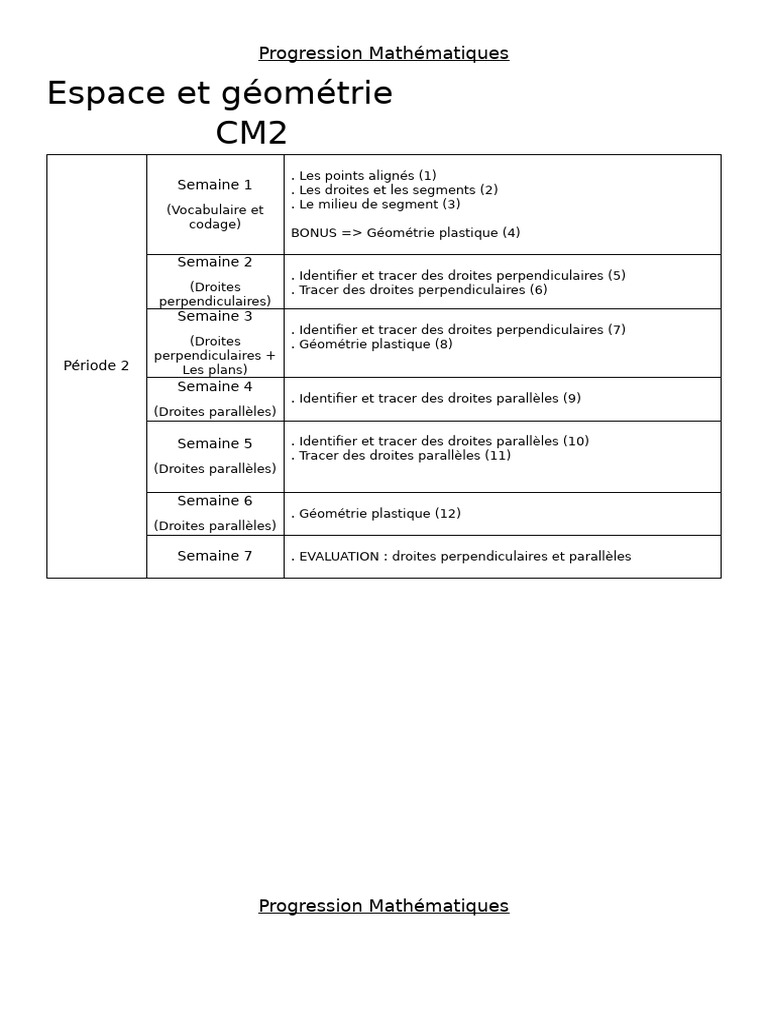 Progression MATHS CM2 (Géométrie) | PDF | Droite (mathématiques) | Triangle