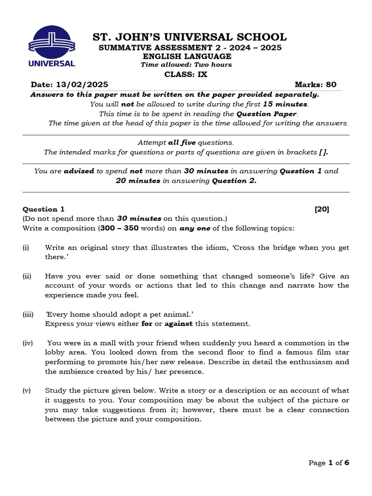 CISCE Class IX English Language Set A SA2 Questio - 260212 - 175822 ...