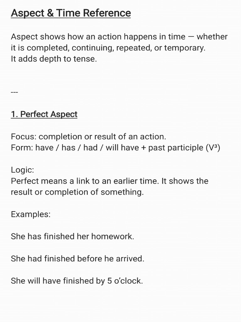 Aspect & Time Reference Perfect Vs Progressive, S - 260223 - 234157 | PDF