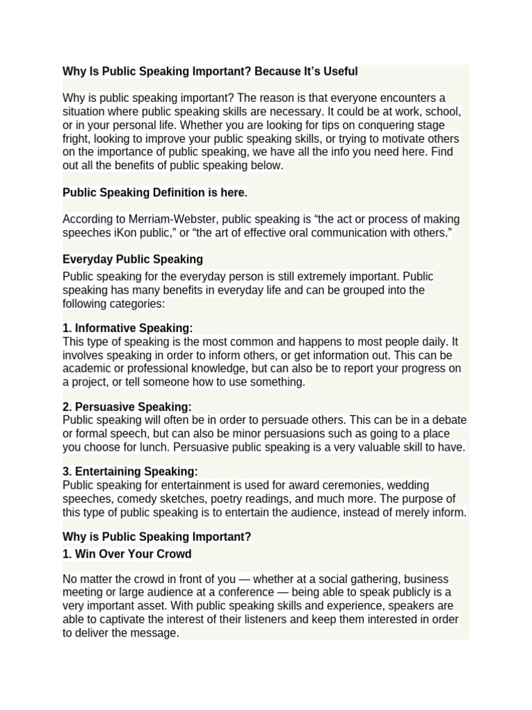 Why Is Public Speaking Important | PDF | Public Speaking | Cognitive ...