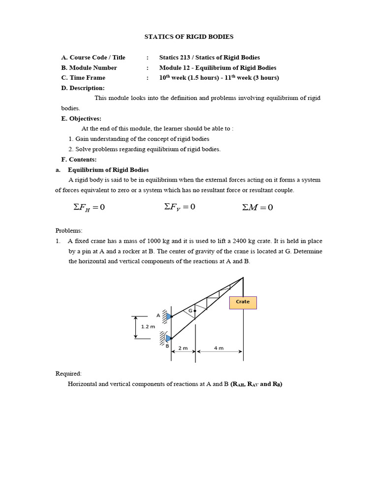 Equilibrium of Rigid Bodies | PDF | Force | Classical Mechanics