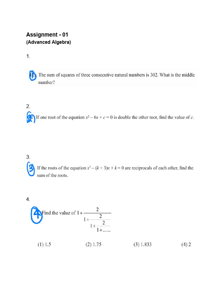 Assignment - 1 Advanced Algebra (29 Nov) | PDF