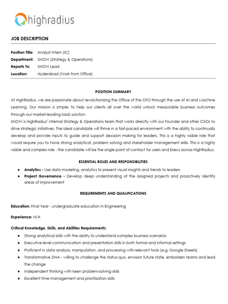 Job Description: Position Title: Department: Reports To Location | PDF
