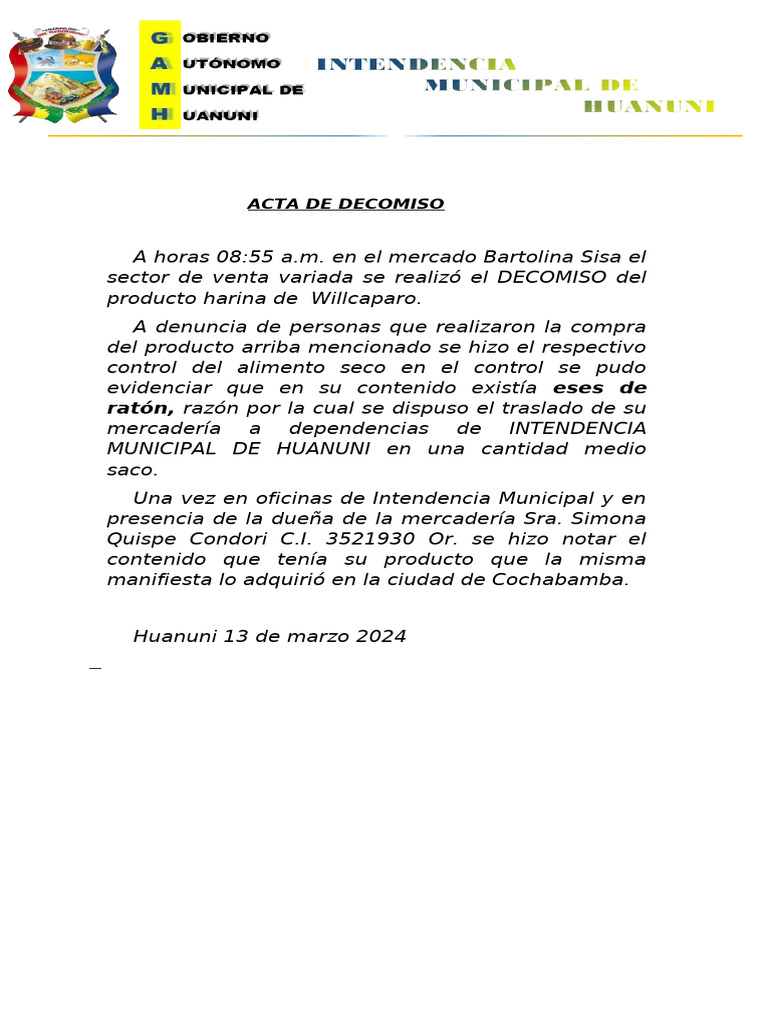 Acta de Decomiso | PDF