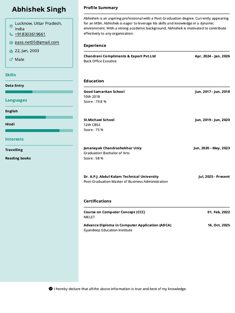 Resume - Abhishek Singh | PDF | Vocational Education | Academic Degree