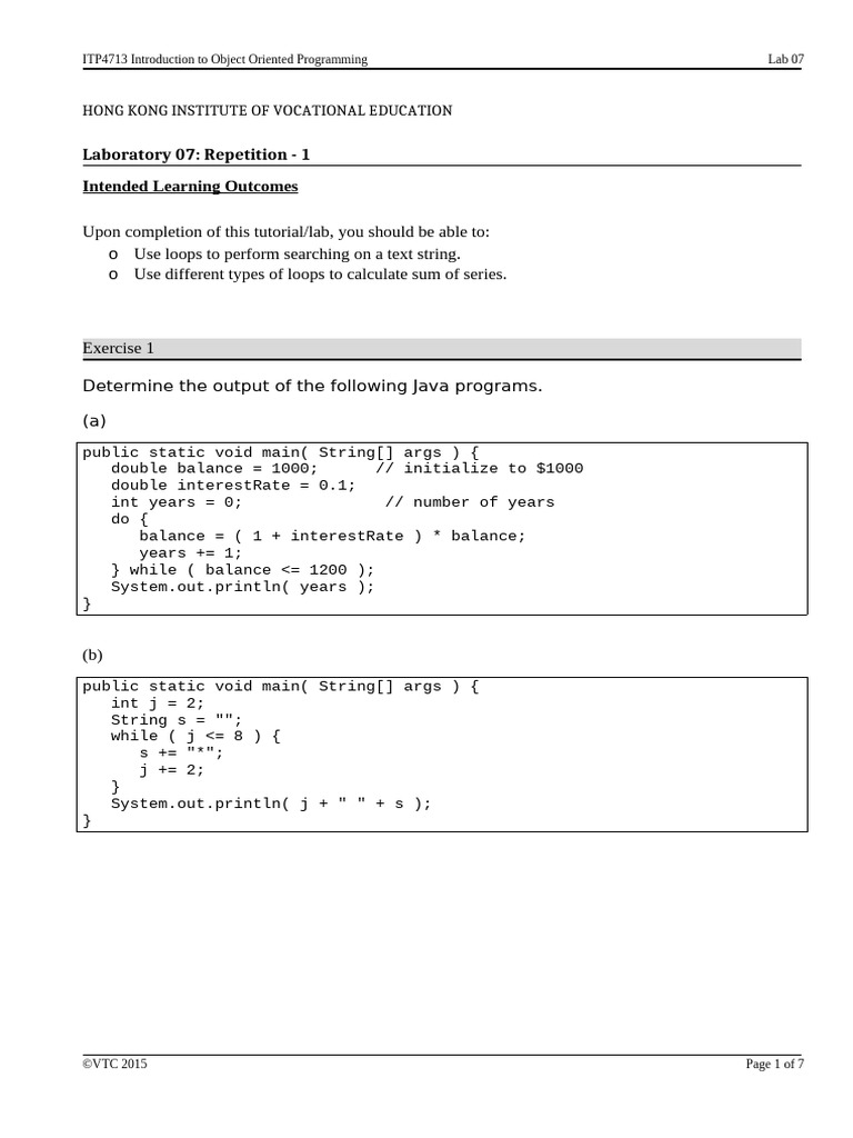 ITP4713 - Lab07 (Repetition Part 1) | PDF | Computing | Software ...