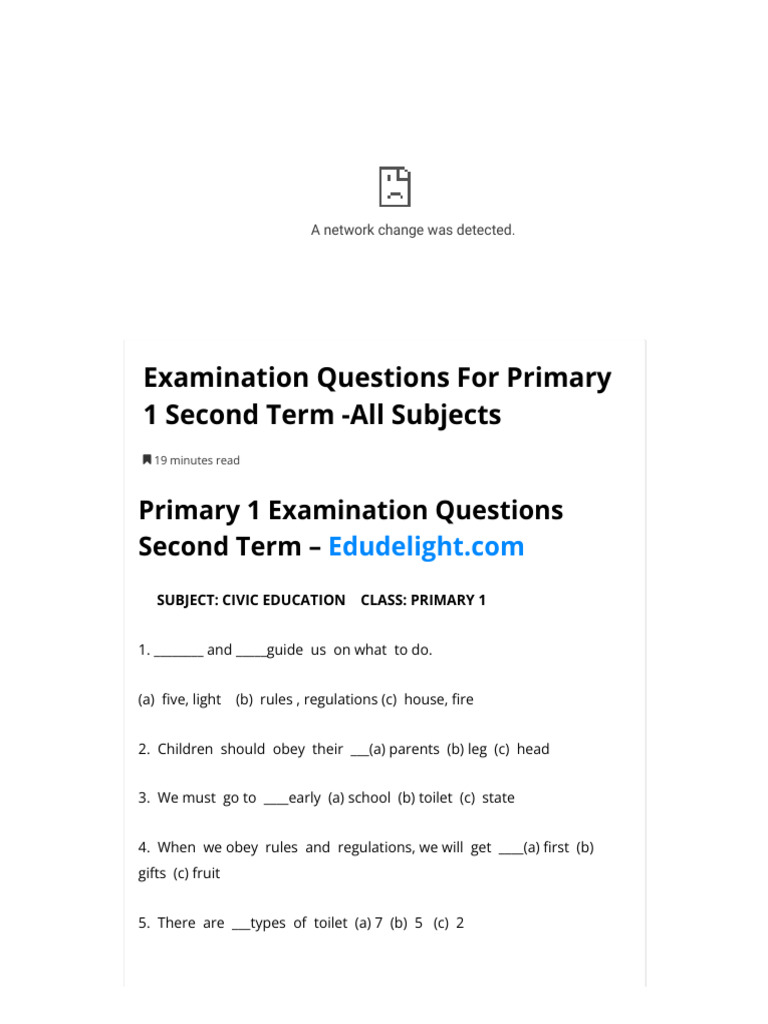Examination Questions For Primary 1 Second Term - All Subjects | PDF ...