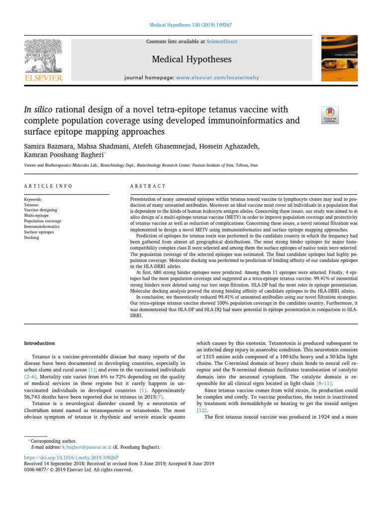 Bazmara 2019 - in Silico Rational Design of A Novel Tetra-Epitope ...