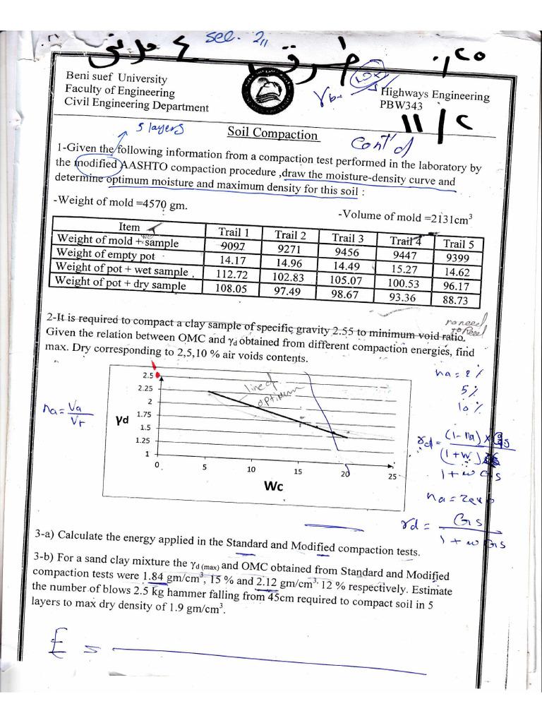 Compaction Sheet With Answers PDF | PDF