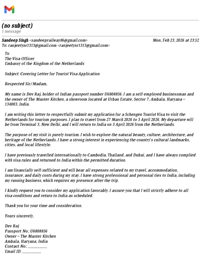 Netherlands Covering Letter | PDF