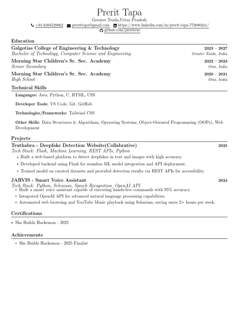 Prerit Resume | PDF