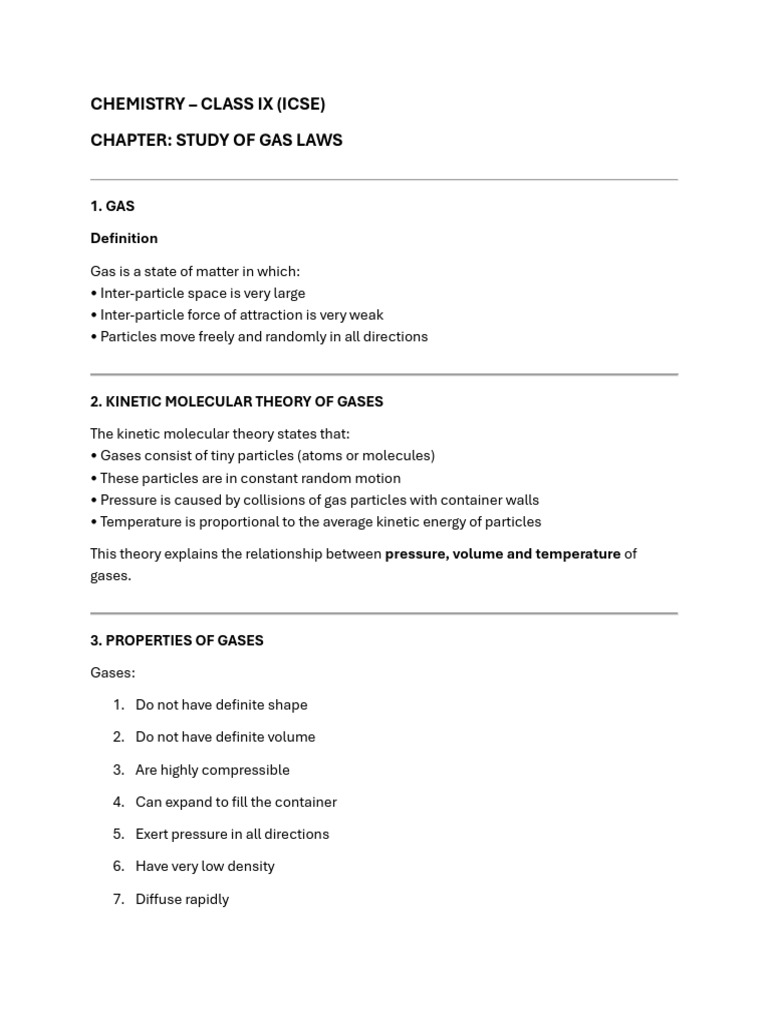 Chemistry Laws of Gas Notes | PDF | Gases | Temperature