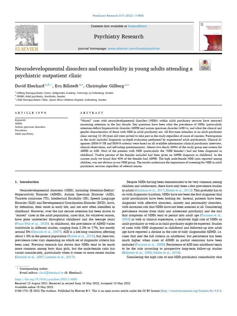 Neurodevelopmental Disorders and Comorbidity in Young Adults Attending ...