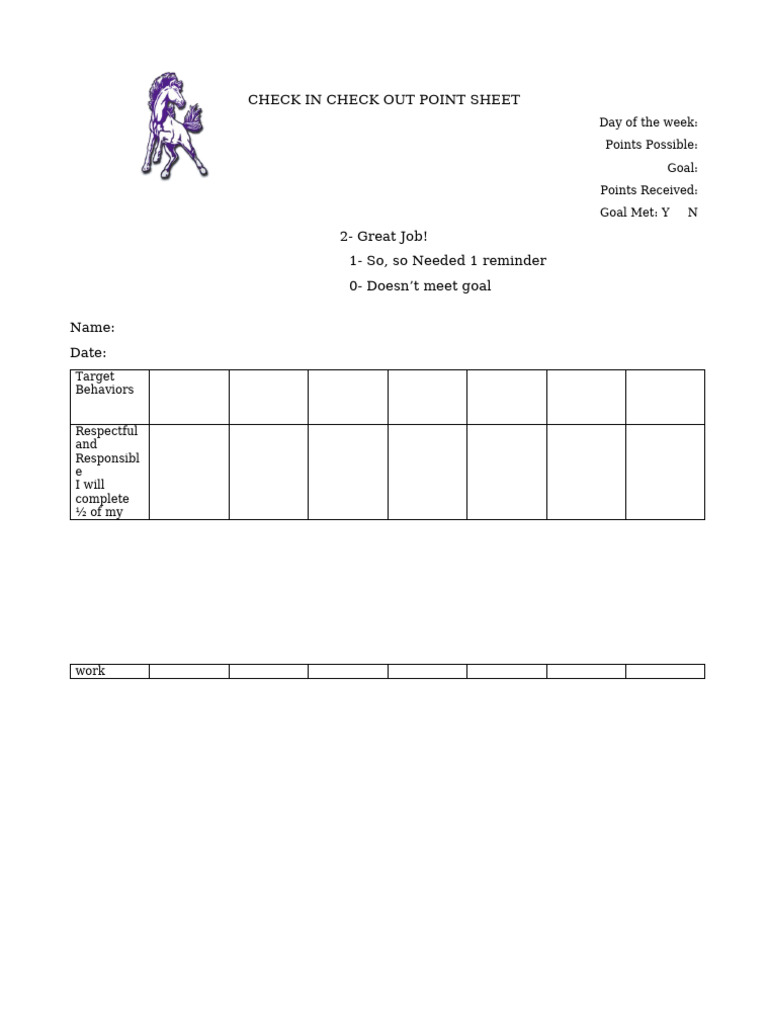 Check in Check Out Point Sheet | PDF