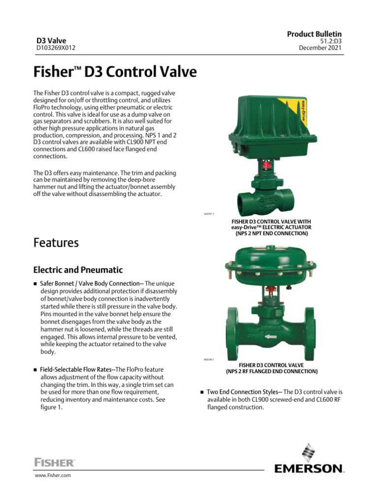 Product Bulletin Fisher d3 Control Valve en 11744742 | PDF | Valve ...