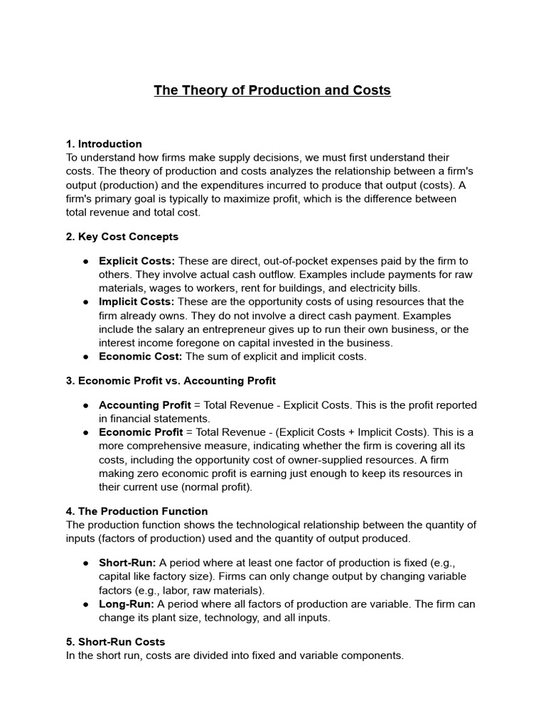 The Theory of Production and Costs | PDF | Average Cost | Long Run And ...