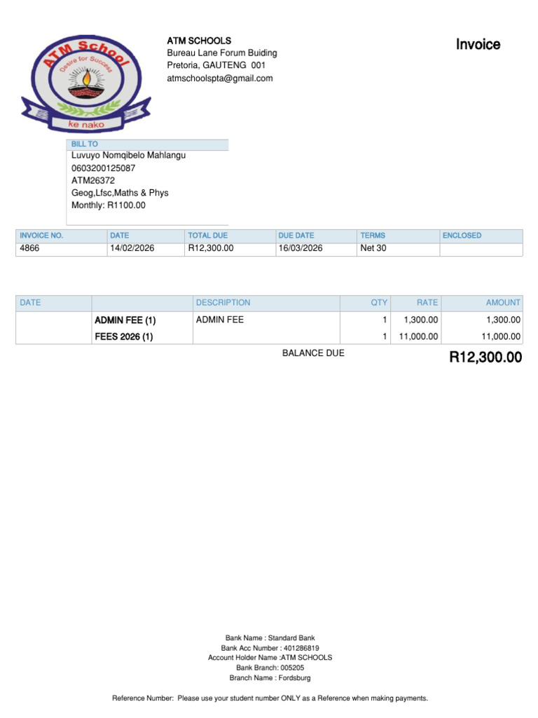 Invoice 4866 From Atm Schools | PDF