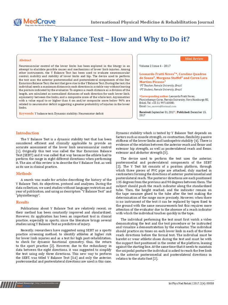 The Y Balance Test How and Why To Do It | PDF | Human Leg | Anatomical ...