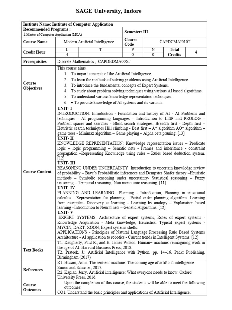 Syllabus of Modern AI | PDF | Artificial Intelligence | Intelligence ...