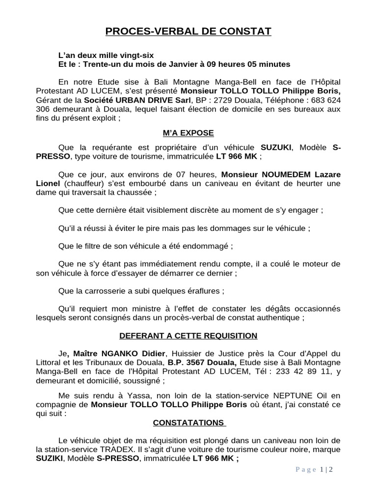 Constat URBAN DRIVE Sarl-1 | PDF | Véhicule motorisé | Voitures